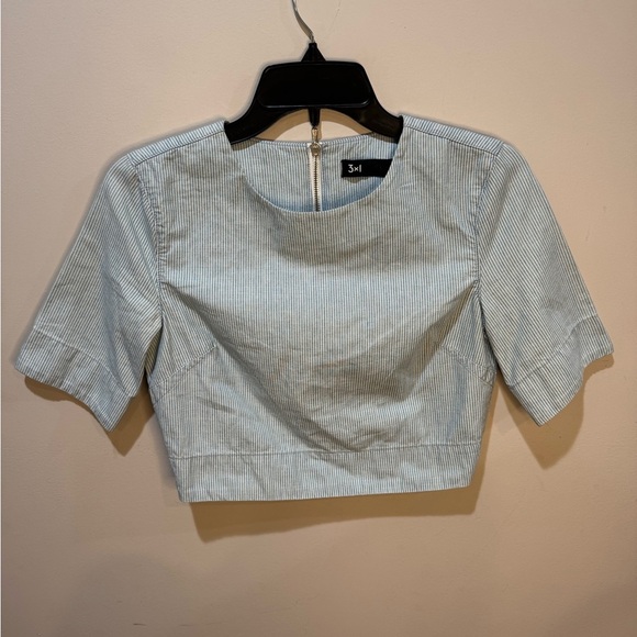 3x1 NYC Structured Zip back Cotton Crop Top in Denim Striped Pattern Sz S - Picture 1 of 10